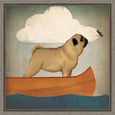 Ryan Fowler Pug Canoe Framed Canvas Art in Graywash