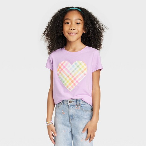 Girls' Heart Short Sleeve Graphic T-Shirt - Cat & Jack™ Violet - image 1 of 3