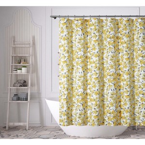 Kate Aurora Shabby Chic Yellow & Gray Floral Fabric Shower Curtain - Standard Size - 1 of 1