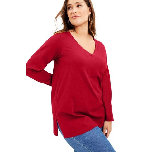 June + Vie By Roaman's Women’s Plus Size Long-sleeve V-neck One + Only ...