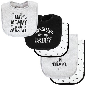 Hudson Baby Baby Cotton Terry Bib and Burp Cloth Set, Mom Dad Moon And Back, One Size - 1 of 4