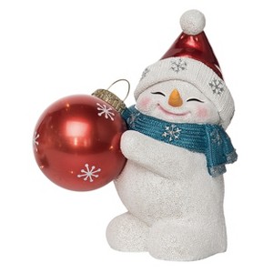 Transpac Resin 10 in. Multicolored Christmas Light Up Snowman with Santa Hat Holding Ornament - 1 of 2