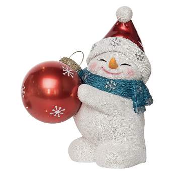 Transpac Resin 10 in. Multicolored Christmas Light Up Snowman with Santa Hat Holding Ornament