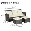3-Piece Outdoor Cnversation Sofa Set with Two Ottoman, All-Weather PE Wicker Rattan - 3 of 4
