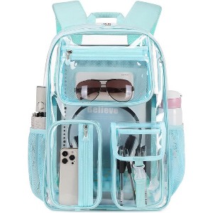 Heavy Duty Clear Backpack, TPU Stadium Bookbag for Sports Events & Travel, Large Capacity Grey See-Through Bag - 1 of 4