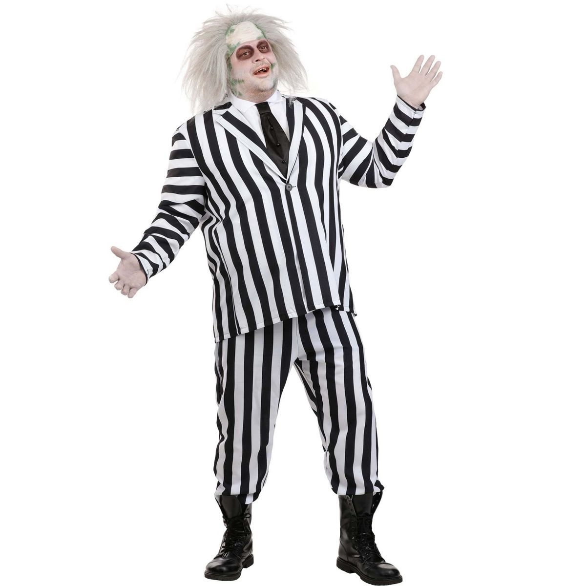HalloweenCostumes.com Plus Size Beetlejuice Costume for Adults, Black & White Striped Suit for 80s 90s Movie Cosplay & Halloween