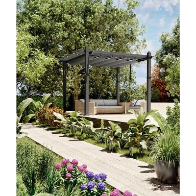 Aluminum Pergola w/ Retractable Canopy - Heavy-Duty UV-Resistant for Deck, Backyard