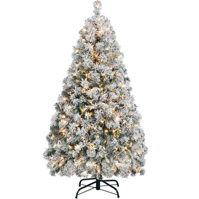 Yaheetech Pre-lit Flocked Artificial Christmas Tree Snow Frosted Christmas Tree