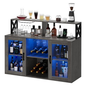 Bar Cabinet with Power Outlets, Liquor Cabinet with Led Lights and Glass Holder, Storage - 1 of 4