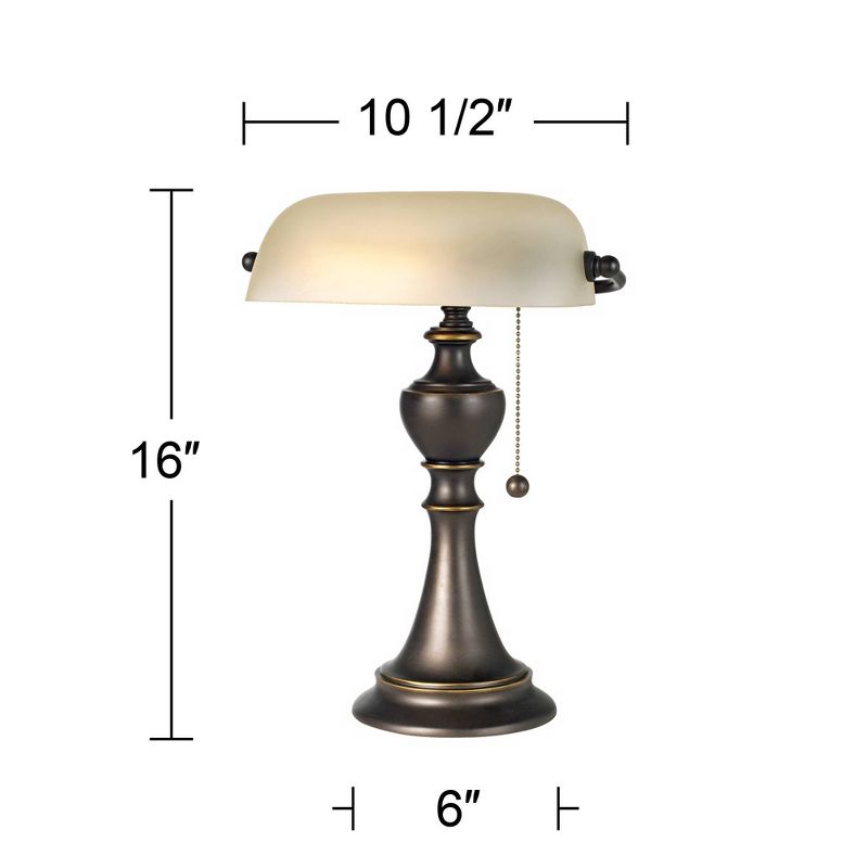 Regency Hill Haddington Traditional Piano Banker Table Lamp 16" High Antique Bronze Metal Alabaster Glass Shade for Bedroom Living Room Bedside Office, 4 of 9