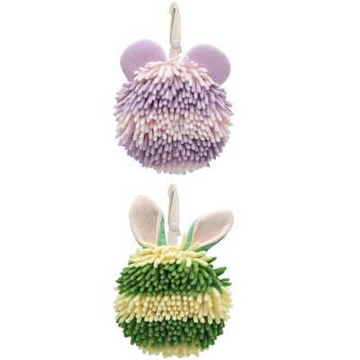 REGALWOVEN Cute Cartoon Soft Absorbent Fluffy Chenille Ball Hand Towels 2 Pcs