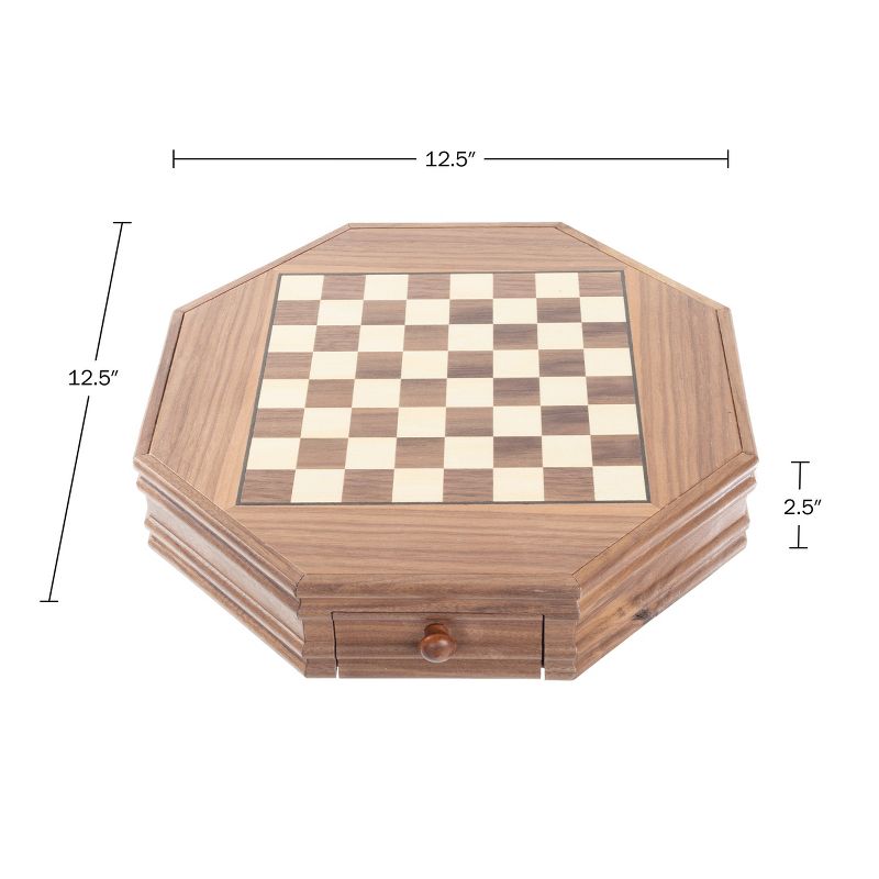 Toy Time Octagonal Chess and Checkers Set - Wooden Chessboard with 2 Storage Drawers and Carved Staunton Pieces, 4 of 5