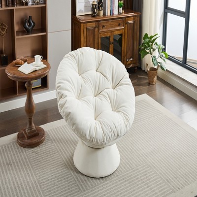 FURNIinspire Accent Chair Oversized Swivel Accent Chair 360 Swivel Barrel Chair Papasan Chair For Living Room Bedroom, White, 36.62"*24.80"*17.32"