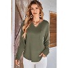 Women's V-Neck Long Sleeve Top Loose Fit Casual Shirt with Pocket Soft Breathable Fabric Comfortable Daily Wear Blouse - 2 of 4
