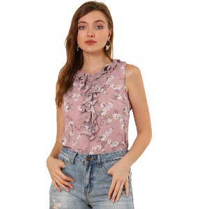 Allegra K Women's Ruffle Sleeveless Chiffon Floral Top - 1 of 4