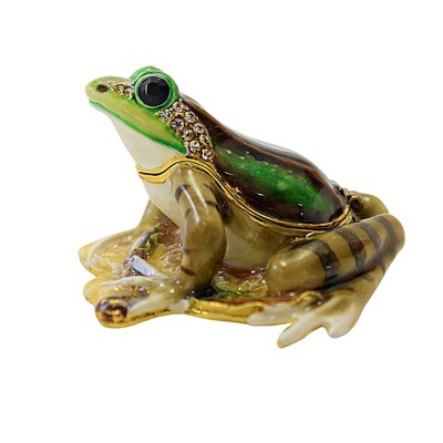 Green and Brown Crystal Frog Figurine with Cat Tail