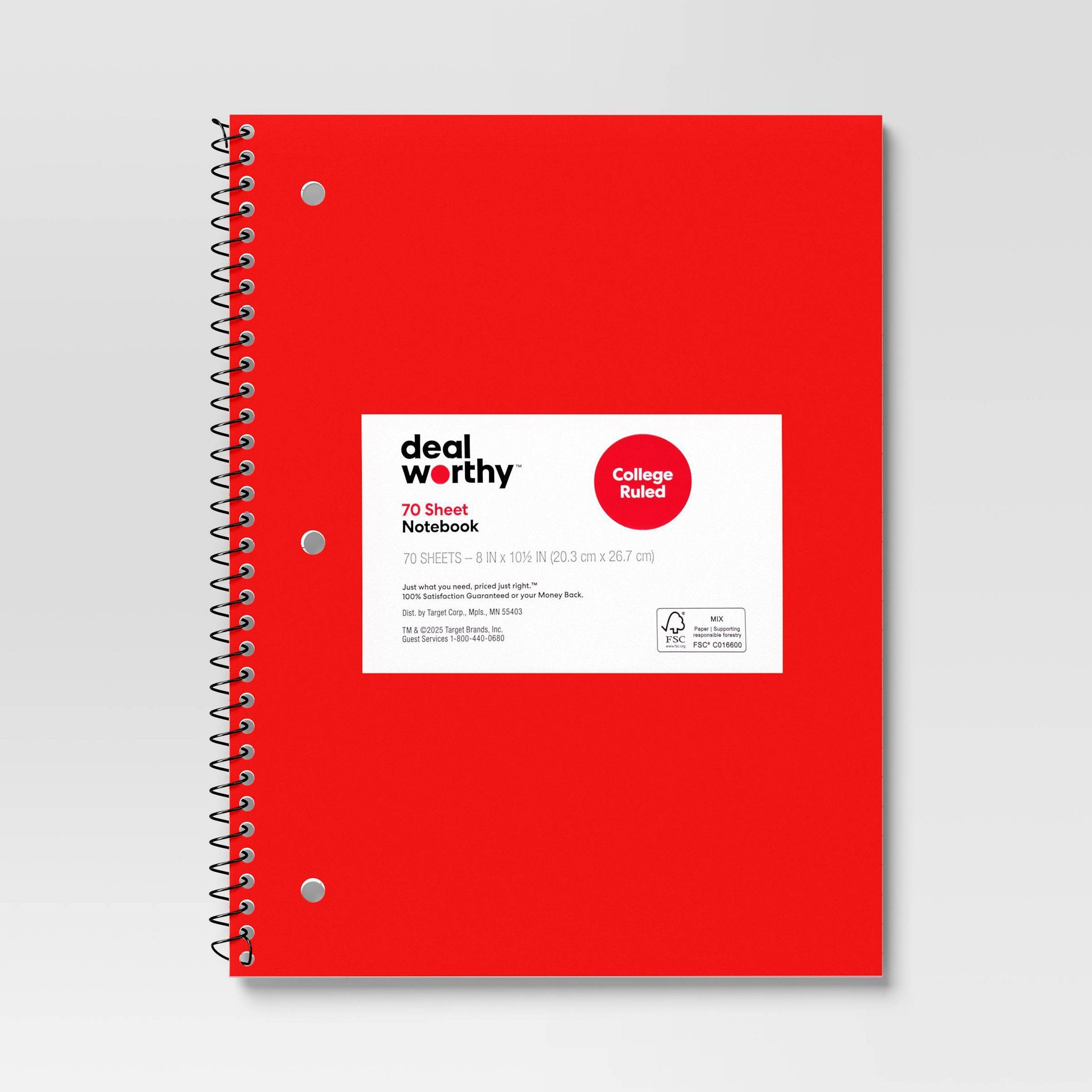 Subject Spiral Notebook College Ruled Red - Dealworthy™