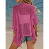 Womens Short Sleeve Cardigan Beach Cover Up Hollow-Out Sweater Cardigan Batswing Sleeve Cover Up Lightweight Cardigan - 2 of 4