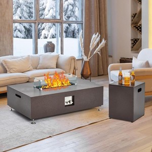 Acekool Square Propane Gas Fire Pit Table Set, Outdoor Patio Table, Wind Guard, Fire Glass Beads, Rain Cover, 50,000 BTU, for 8-12 Person Gathering - 1 of 4