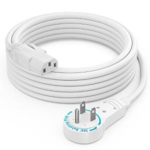 Maximm Power Cord Flat Plug 360° Rotating PC Cable 3 Prong for Desktop, Printer, Scanner, 16 AWG, IEC13 - 1 of 4