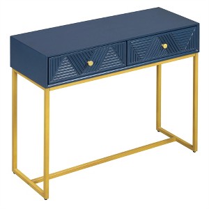 XINGHANZHENXUAN Modern Narrow Console Table with 2 Drawers & Gold Base, Sleek Entryway Table with Storage for Living Room, Hallway - 1 of 4