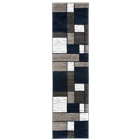 World Rug Gallery Contemporary Modern Boxed Color Block Navy 2'x7'3 ...