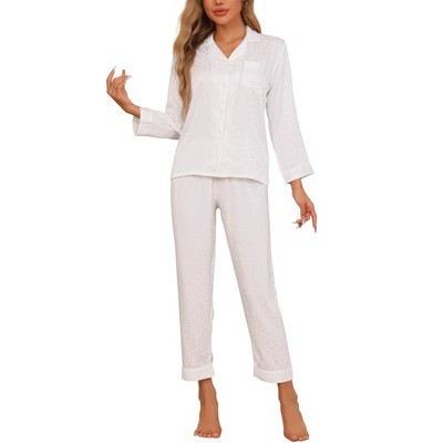 cheibear Women's Long Sleeve Button Down Notched Collar Soft Pajamas Set