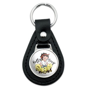 Betty Boop Sassy Flowers Black Leather Keychain - 1 of 4