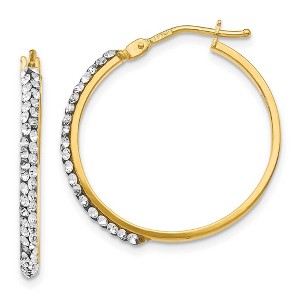 Black Bow Jewelry 2 x 25mm (1 Inch) 14k Yellow Gold with White Crystals Round Hoops - 1 of 4