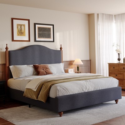 Bed Frame with High Headboard, Upholstered Teddy Velvet Platform Bedframe,Solid Wood Bedframe