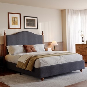 Bed Frame with High Headboard, Upholstered Teddy Velvet Platform Bedframe,Solid Wood Bedframe - 1 of 4