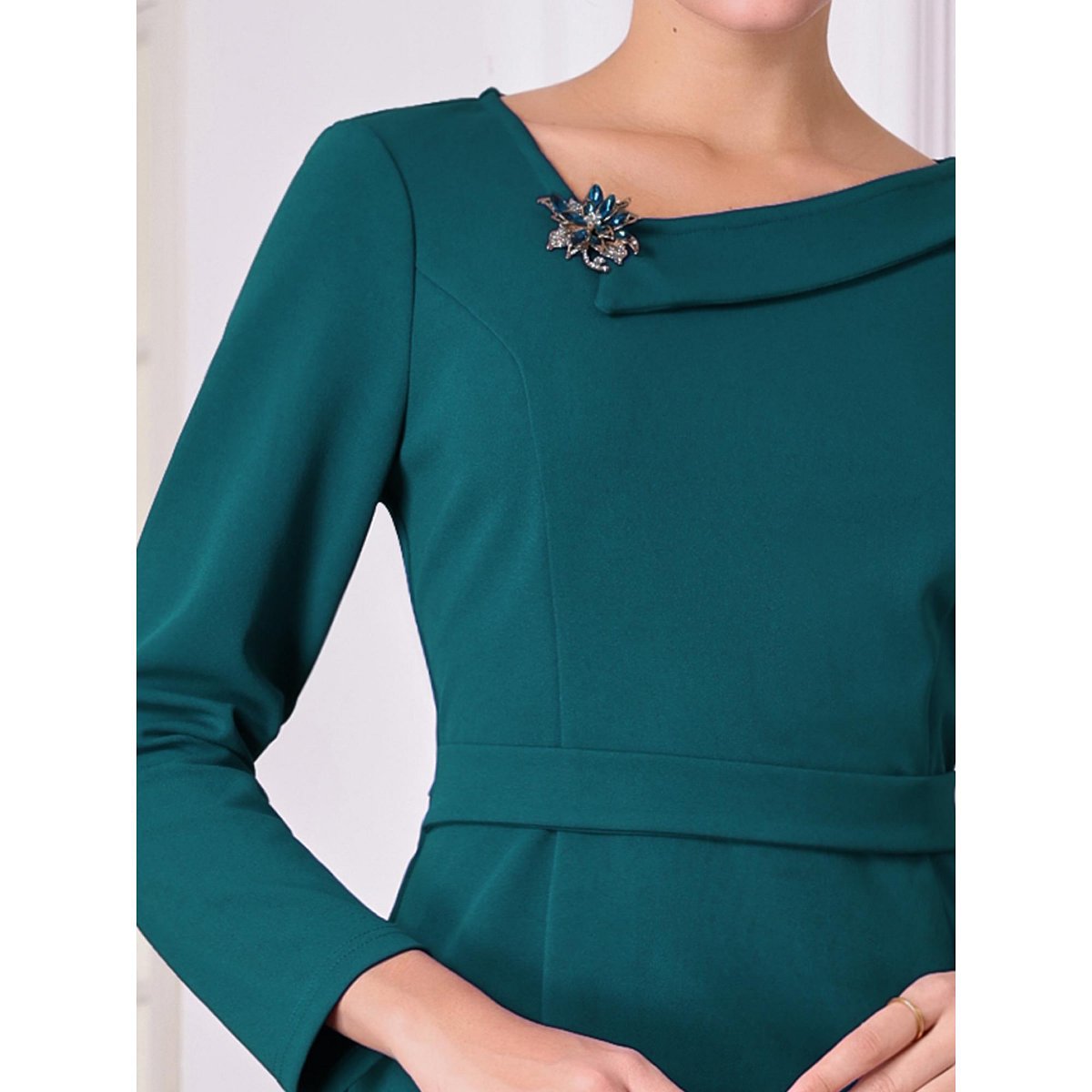 Женские платья INSPIRE CHIC Women's Asymmetrical Neckline Long Sleeve Wear to Work Sheath Dress X-Large Peacock Blue — фото 4