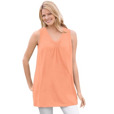 Woman Within Women's Plus Size Perfect Sleeveless Shirred V-Neck Tunic