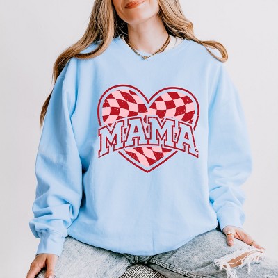 Simply Sage Market Heart Checkered Mama Lightweight Garment Dyed Sweatshirt - XL - Hydrangea