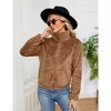 Women's Fleece Jackets Zip-Up Jacket Coats Long Sleeve Mock Neck Open Front Jacket with Pockets - 4 of 4