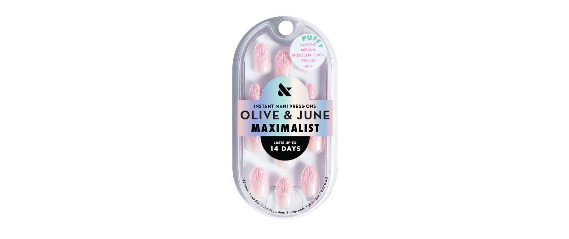 Olive & June Press-On Fake Nails - Maximalist - M Almond - Iridescent Shell French - 42ct