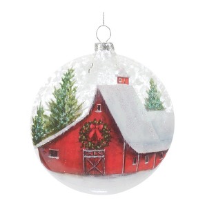 Christmas Frosted Barn Ball Ornament Set of 12 Glass Design with 4.5" Height by Melrose - 1 of 3