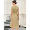 INSPIRE CHIC Women's Summer Work Pleated Short Sleeve Crew Neck Belted A Line Midi Dresses - 3 of 4