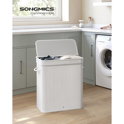 White Bamboo Foldable Laundry Hamper with Lid and Handles