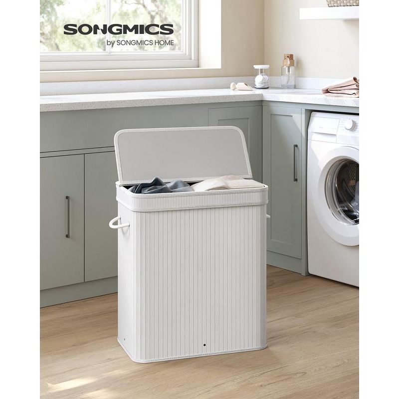 SONGMICS Laundry Hamper with Lid Bamboo Laundry Basket with Liner Bag, 2 of 10