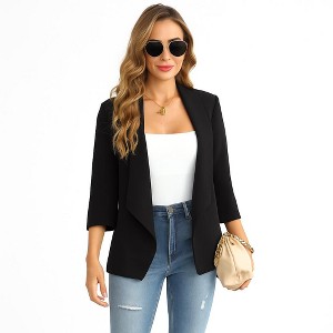 Clearlove Women's Casual Open Front Blazers Shawl Lapel Ruched Long Sleeve Office Lightweight Blazer Jackets with Pockets - 1 of 4