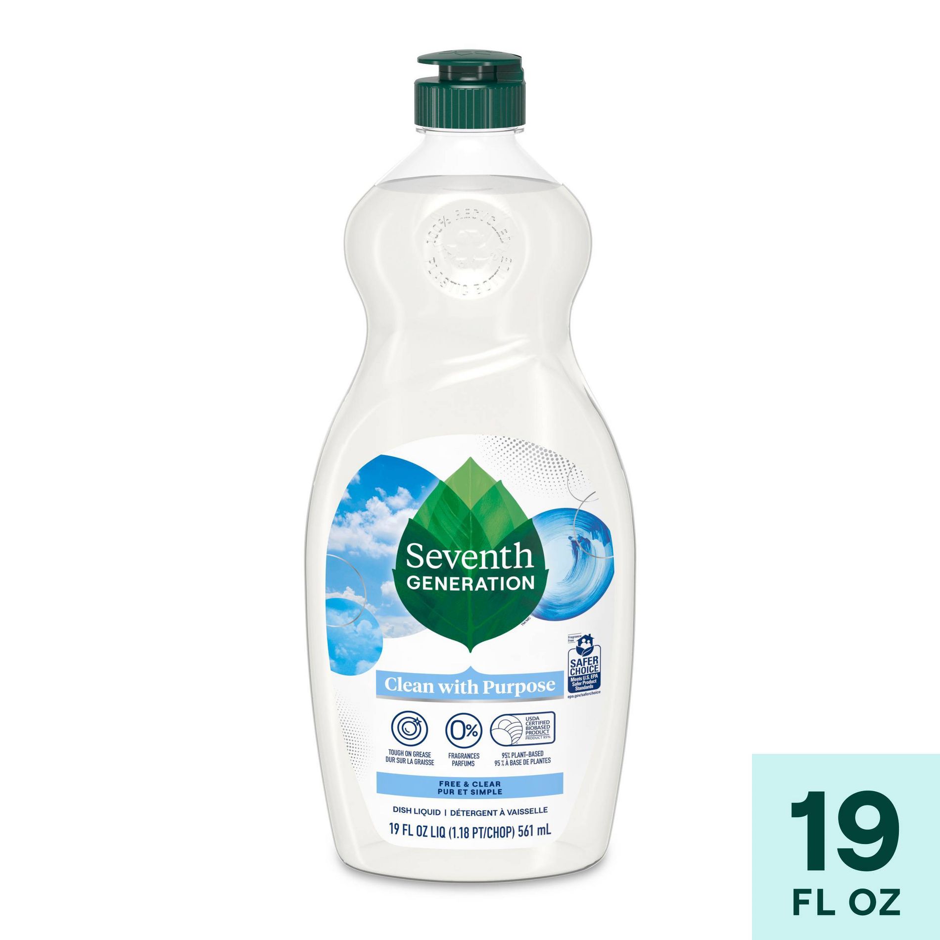 Seventh Generation Free & Clear Liquid Dish Soap - 19 fl oz: Hypoallergenic, Dissolves Food, Safe for Sensitive Skin