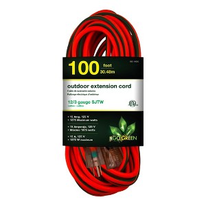 GoGreen Power (GG-14000) 12/3 SJTW Outdoor Extension Cord, Lighted End, Orange, 100 ft - 1 of 4