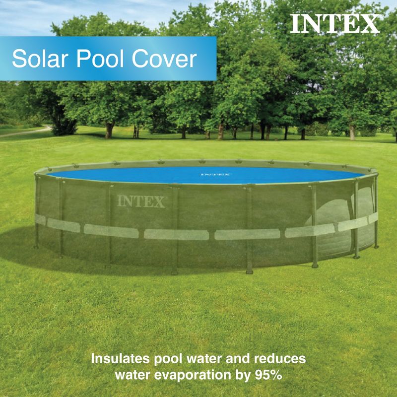 Intex 12-Foot Round Above Ground Swimming Pool Solar Cover Tarp with Drain Holes and Carrying Bag for Easy Set or Metal Frame Pools, Cover Only, Blue, 4 of 7