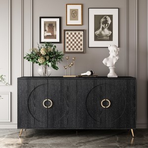 Modern 4-Door Black Wooden Cabinet Sideboard Buffet Storage with Adjustable Shelves & Metal Legs for Living Room, Entryway - 1 of 4