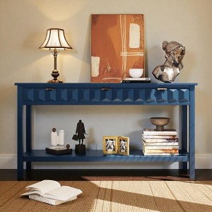 Mshliw 60" Fir Veneer Entryway Console Table with Honeycomb Drawer Fronts, 3 Drawers & Bottom Shelf, Modern Fir Wood Hallway Table for Living Room - 1 of 4