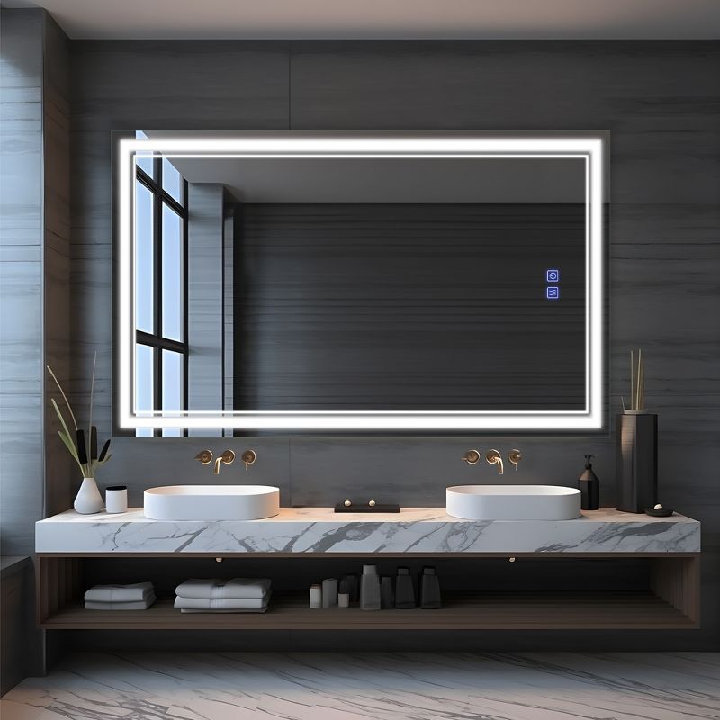 Neutypechic Oversized Bathroom Vanity Mirror LED Rectangle Anti-fog Wall Mirror, 1 of 7
