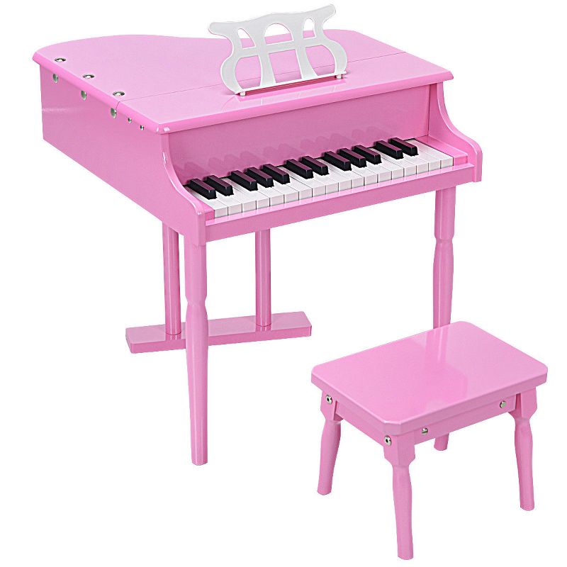 Costway Children 30 Key Toy Grand Baby Piano with Kids Bench Wood Pink, 3 of 10