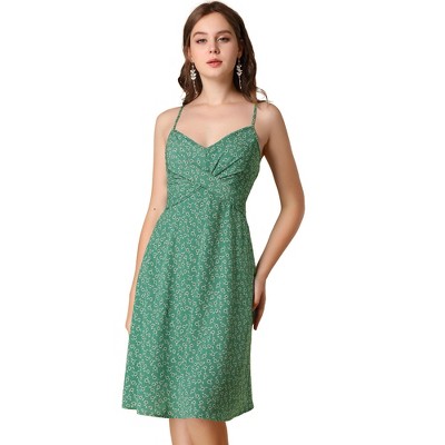 Allegra K Women's Floral Twist Front Knee Length Summer Adjustable Strap Sundresses