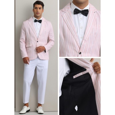 INSPIRE CHIC Men's One Button Slim Fit Contrasting Color Striped Blazers Pink Small — фото 4